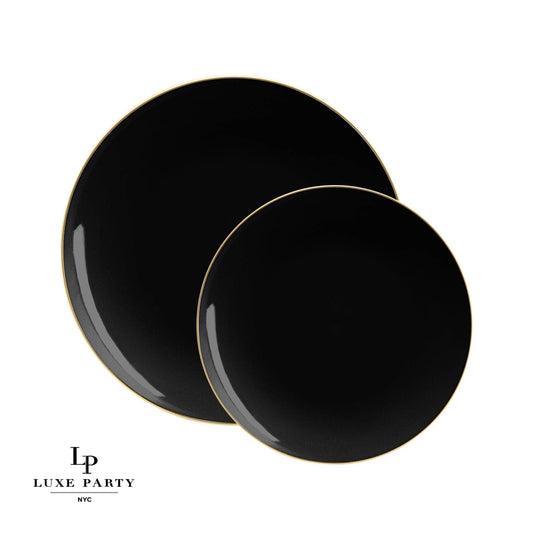 Round Black • Gold Plastic Plates | 10 Pack - 10.25"