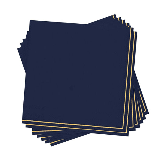 Navy with Gold Stripe Lunch Napkins | 20 Napkins: 20 Lunch Napkins - 6.5" x 6.5"