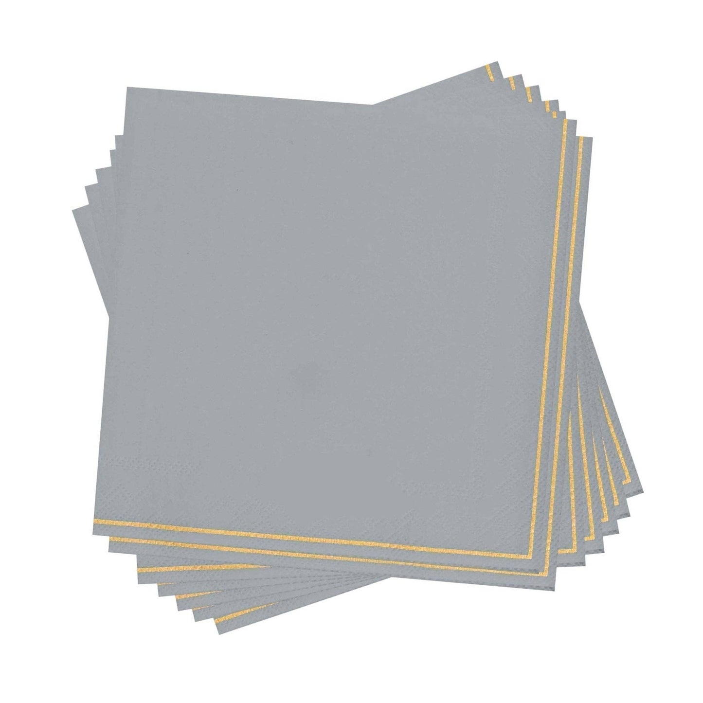 Grey with Gold Stripe Paper Cocktail Napkins | 20 Napkins: 20 Beverage Napkins - 5" x 5"