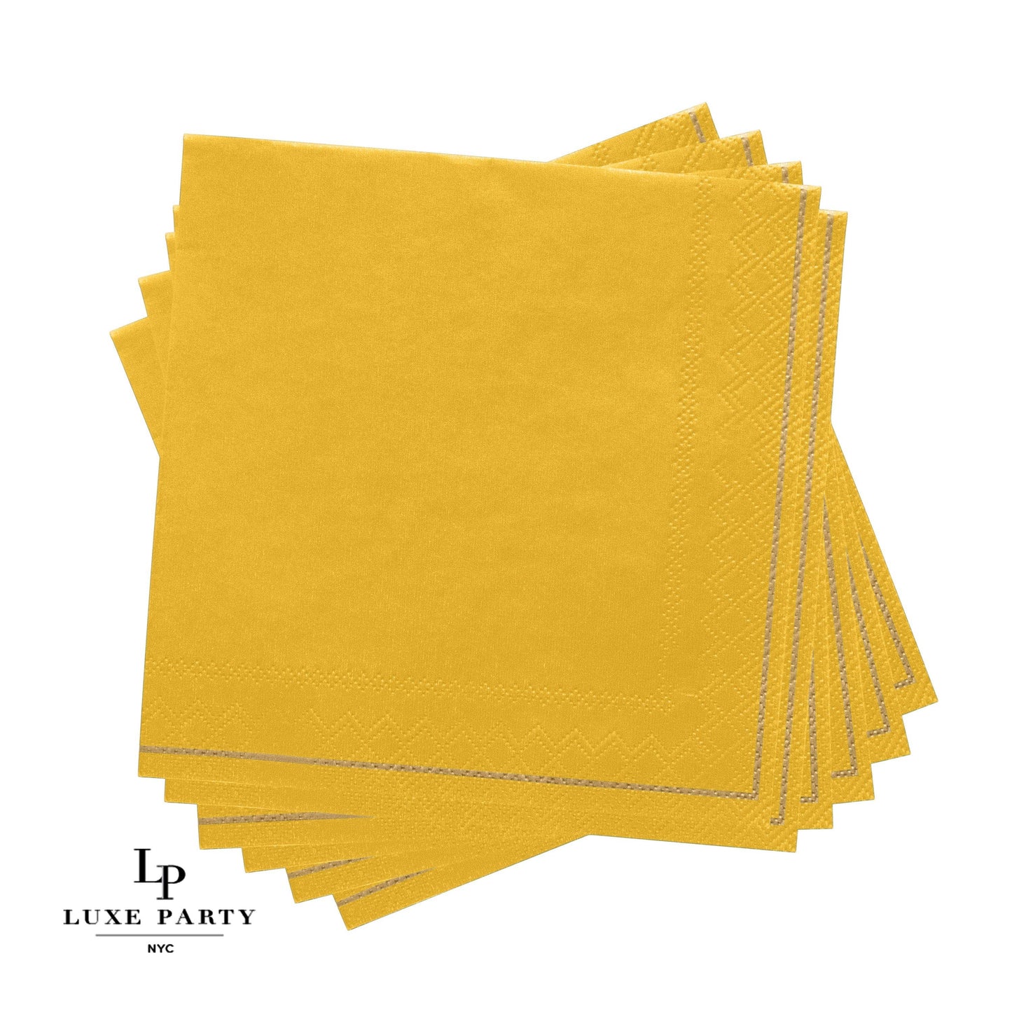 Yellow with Gold Stripe Lunch Napkins | 20 Napkins: 20 Lunch Napkins - 6.5" x 6.5"