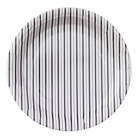 Black and White Fine Stripes Plates (Set of 8)