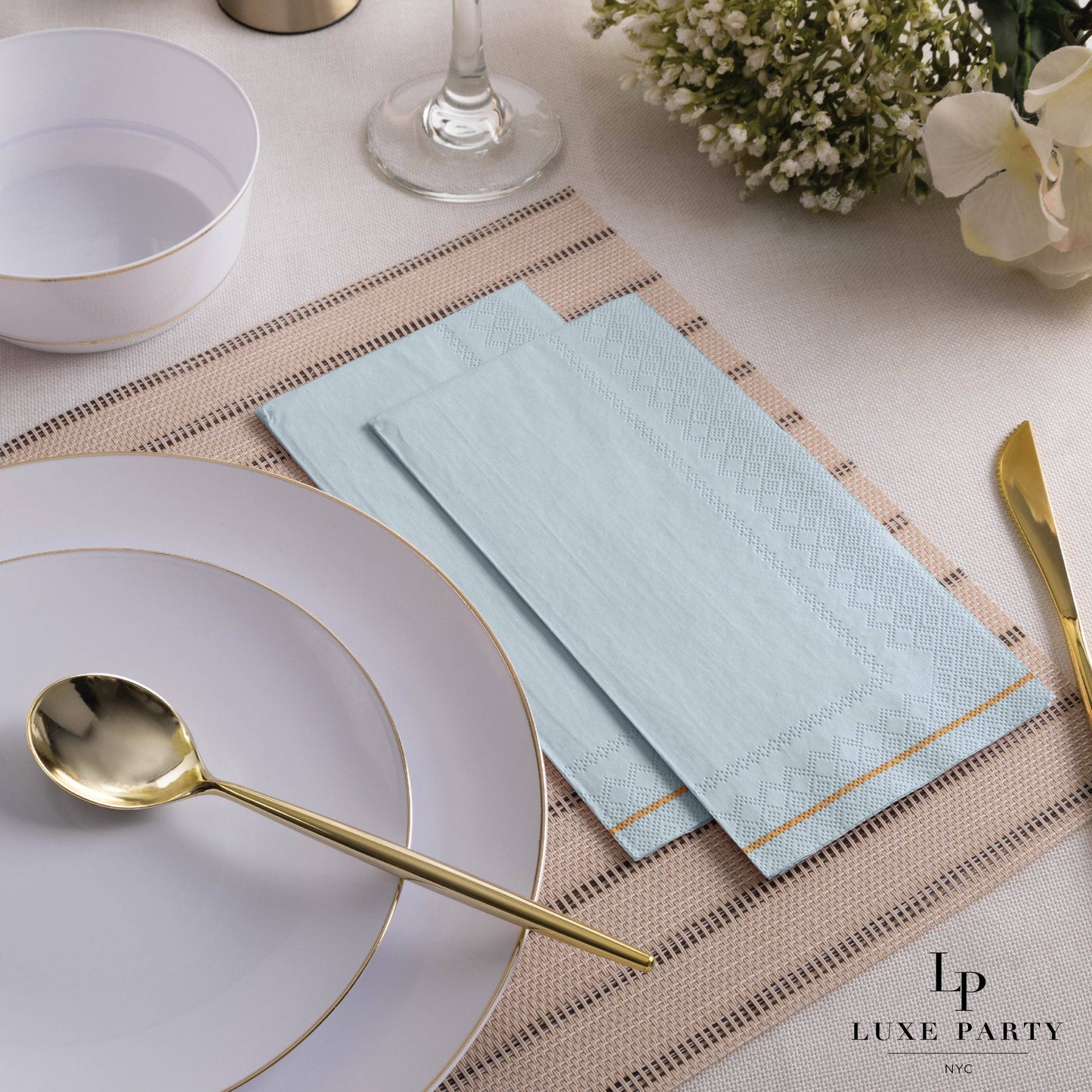 Mint with Gold Stripe Paper Napkins