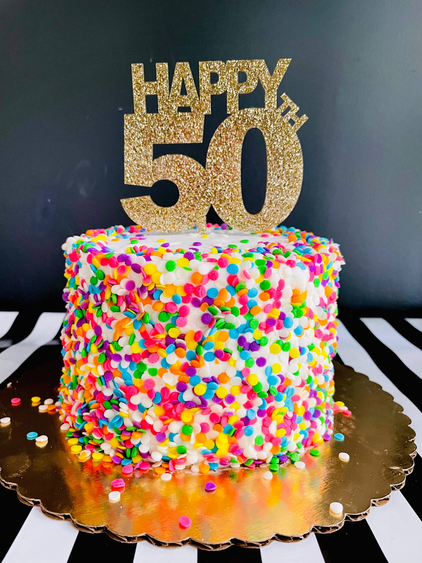 Happy 50th Acrylic Cake Topper- GOLD GLITTER