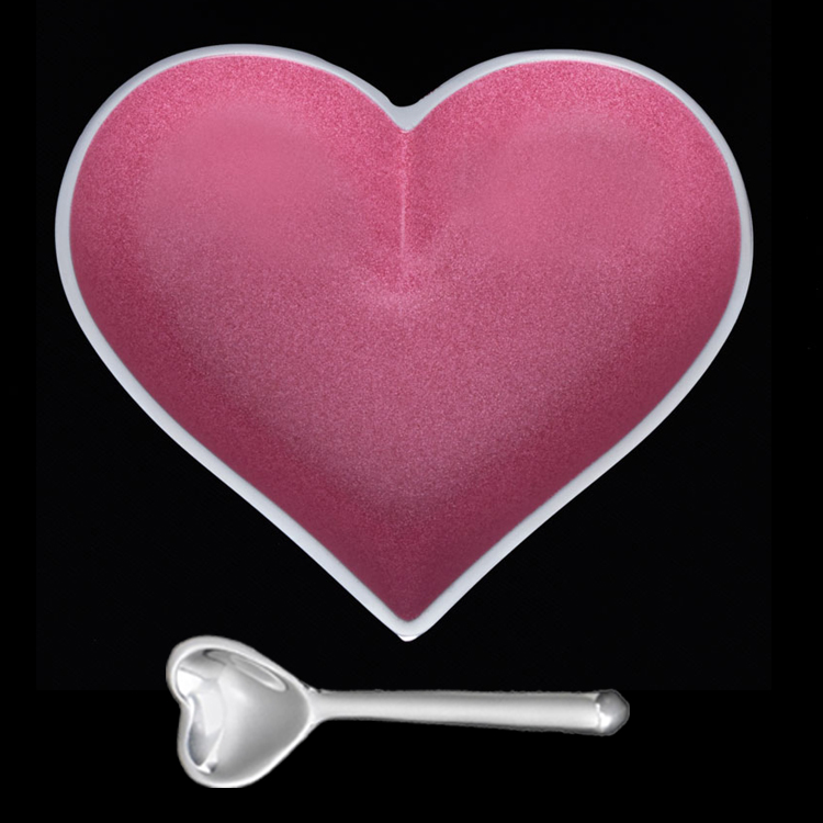 Happy Raspberry Pink Heart dish with Heart Spoon
