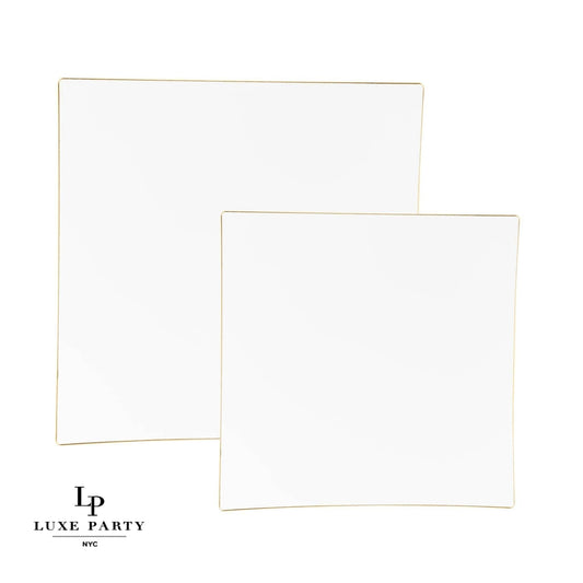 Square Coupe White • Gold Plastic Plates | 10 Pack