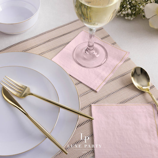 Blush with Gold Stripe Paper Napkins cocktail