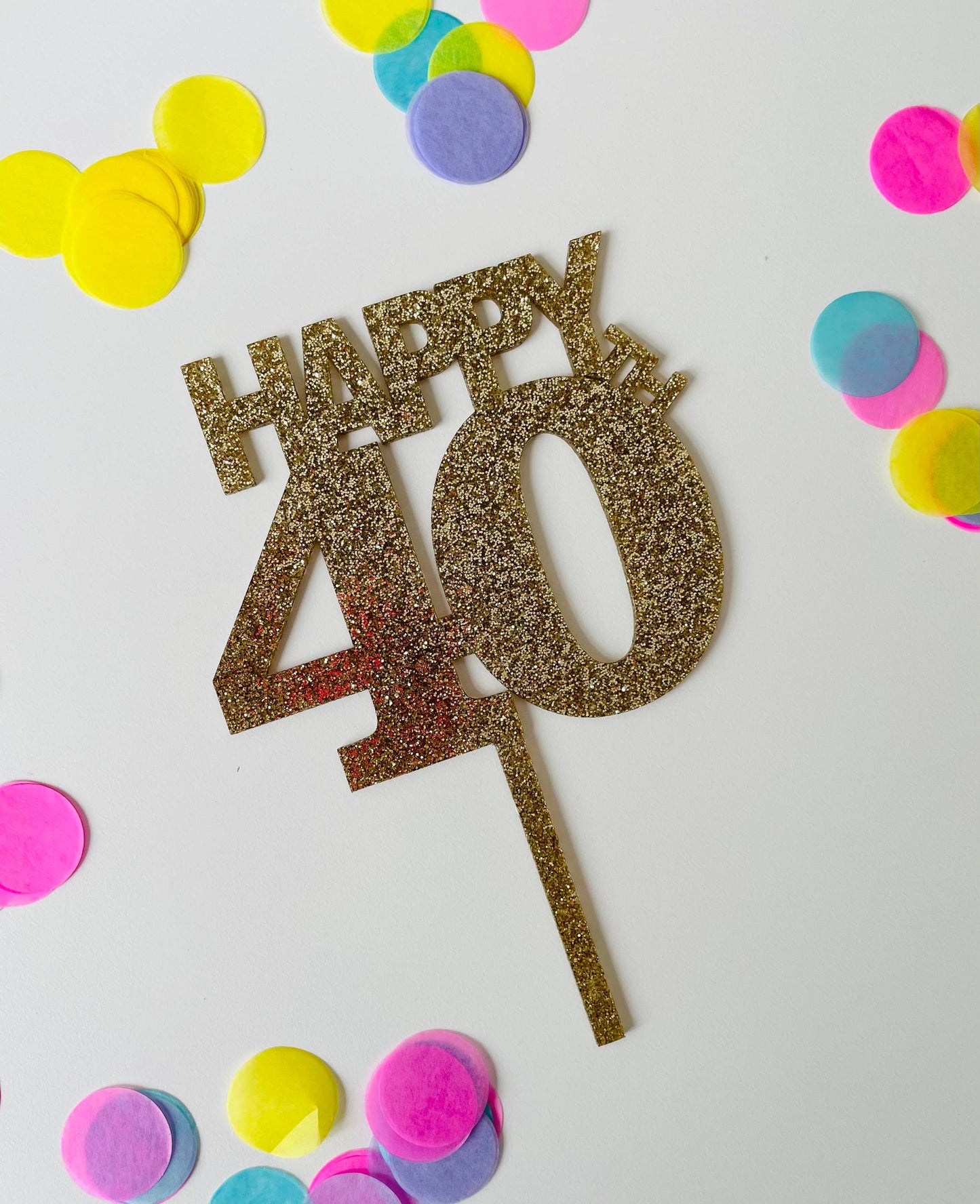 Happy 40th Acrylic Cake Topper- Gold Glitter