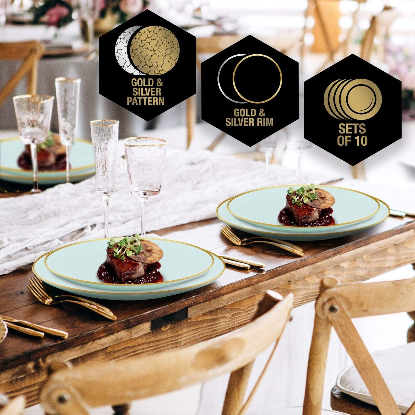 Round Mint • Gold Plastic Plates | 10 Pack 10.25"