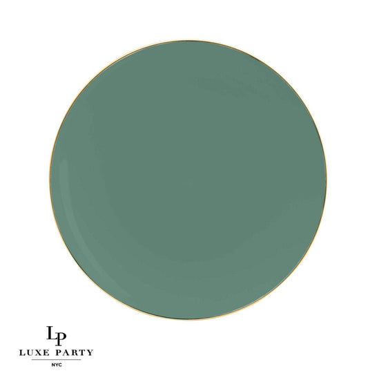 Round Sage Green • Gold Plastic Dinner Plates | 10 Pack