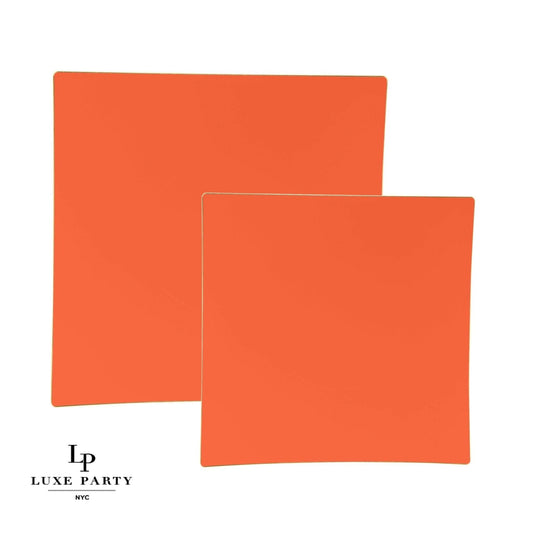 Orange • Gold Square Plastic Plates | 10 Pack