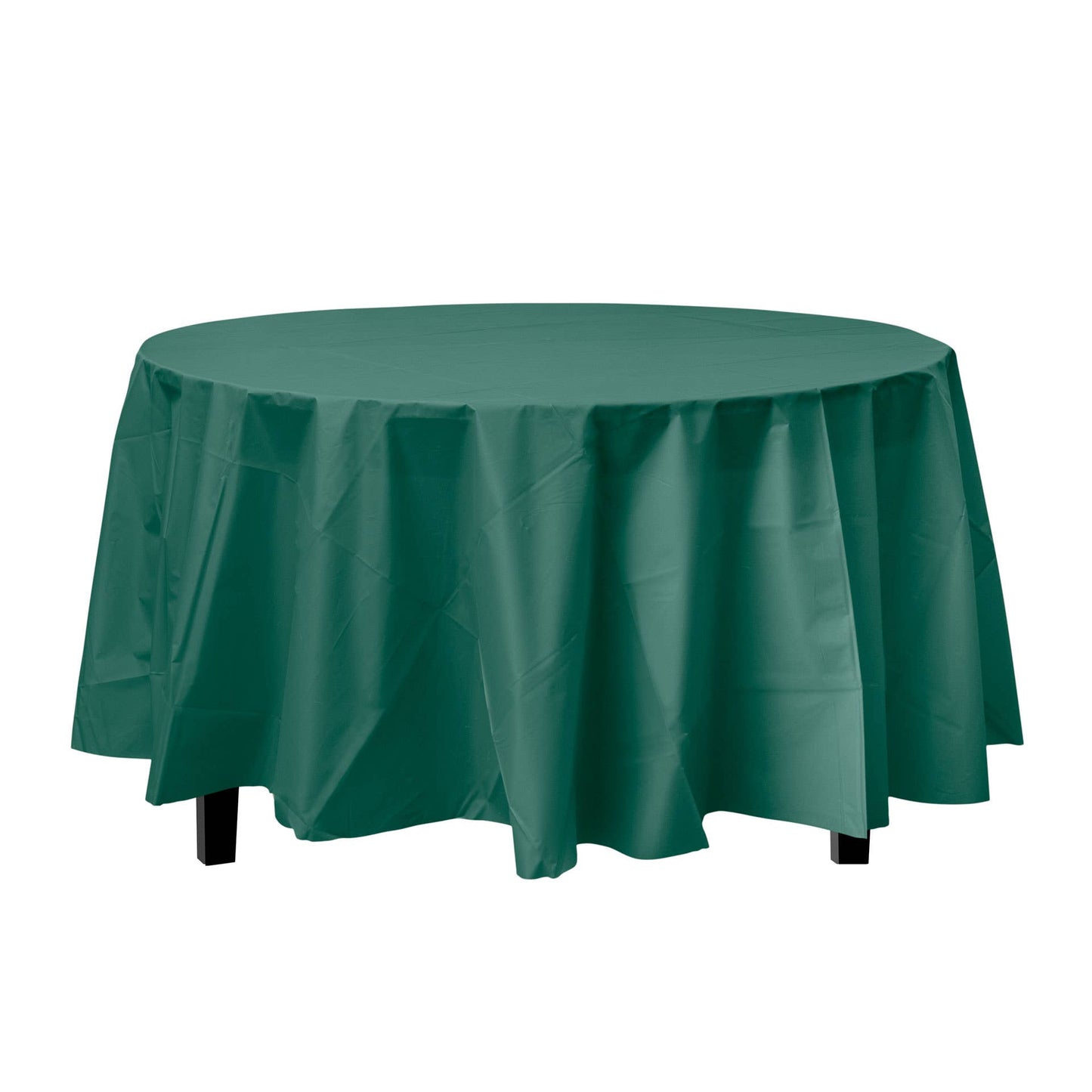 Round 84 In. Dk Green Premium Plastic Tablecloth Disposable