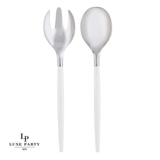 White and Silver Plastic Serving Fork • Spoon Set: 1 Spoon 1 Fork
