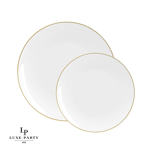 Round White • Gold Plastic  Plates | 10 Pack 10.25"