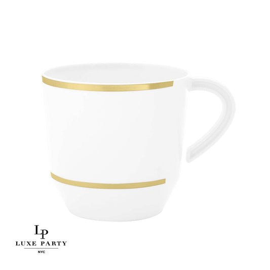 12.5 Oz Round White • Gold Plastic Coffee /Tea Cup | 8 Cups