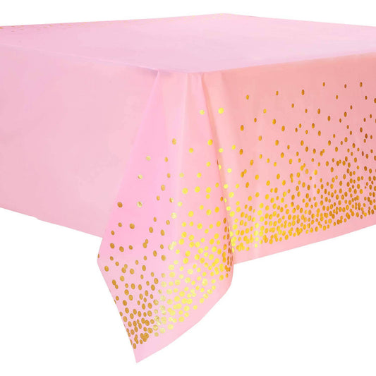 Disposable Dot Confetti Party Table Covers - 54'' x 108''- pink